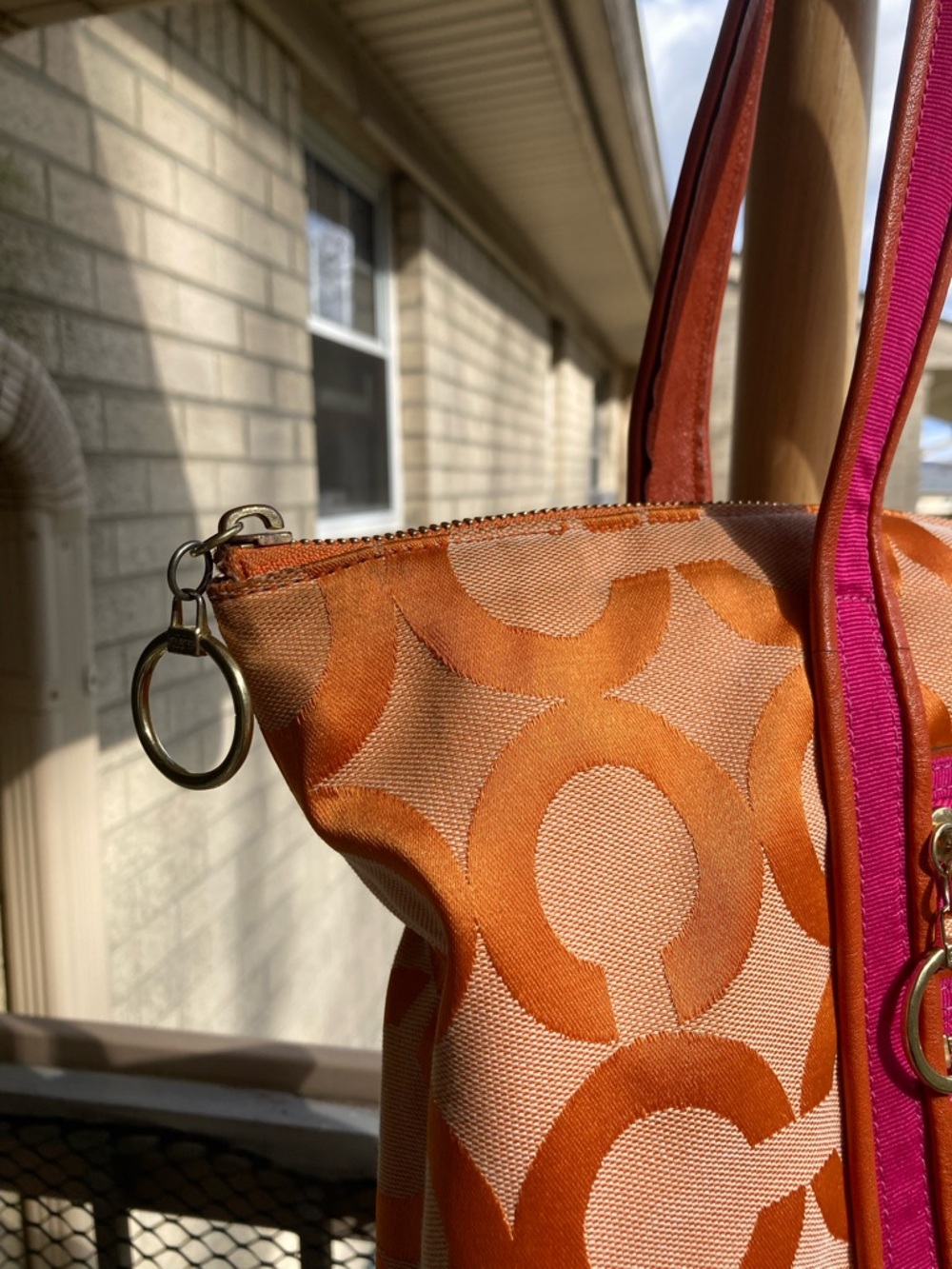 Coach Poppy Orange Signature Print Large Zipper Top Tote Bag 2009 KO994 13826 - Picture 5 of 17